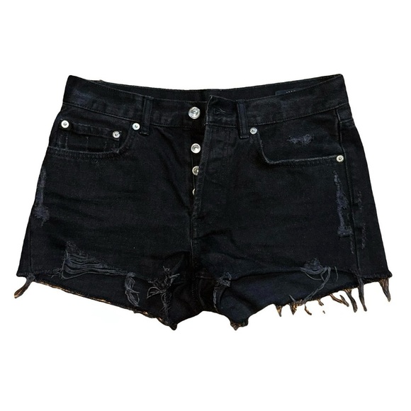 Allsaints Black Distressed Denim Shorts